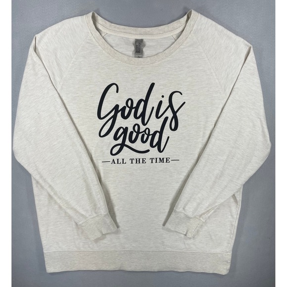 Instant Message Tops - Instant Message Graphic Sweatshirt Women Plus 2X Oatmeal God Is Good Raglan